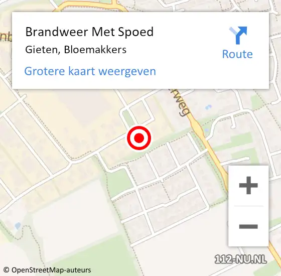 Locatie op kaart van de 112 melding: Brandweer Met Spoed Naar Gieten, Bloemakkers op 24 juni 2022 23:40