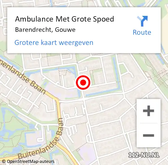 Locatie op kaart van de 112 melding: Ambulance Met Grote Spoed Naar Barendrecht, Gouwe op 24 juni 2022 23:48