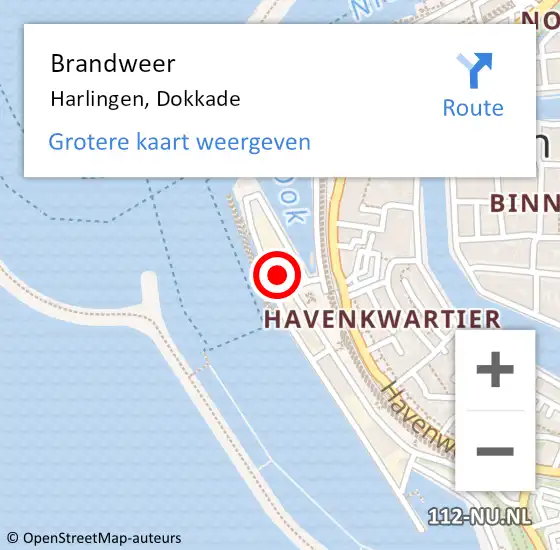 Locatie op kaart van de 112 melding: Brandweer Harlingen, Dokkade op 25 juni 2022 02:48