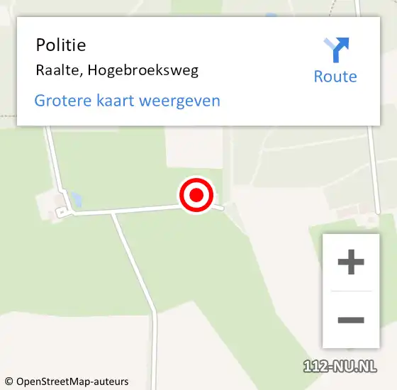 Locatie op kaart van de 112 melding: Politie Raalte, Hogebroeksweg op 25 juni 2022 03:08