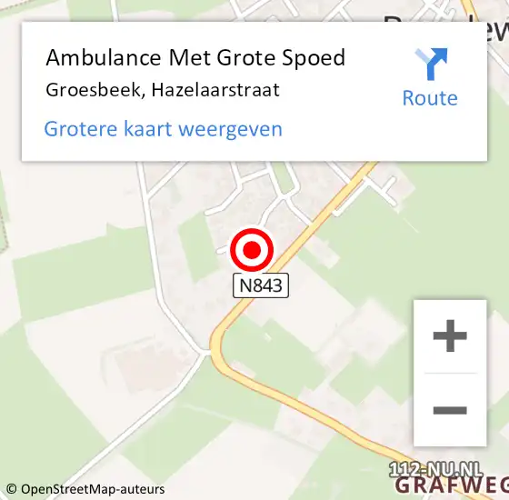 Locatie op kaart van de 112 melding: Ambulance Met Grote Spoed Naar Groesbeek, Hazelaarstraat op 25 juni 2022 03:13
