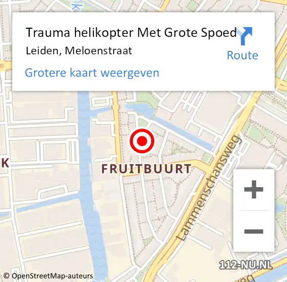 Locatie op kaart van de 112 melding: Trauma helikopter Met Grote Spoed Naar Leiden, Meloenstraat op 25 juni 2022 03:36