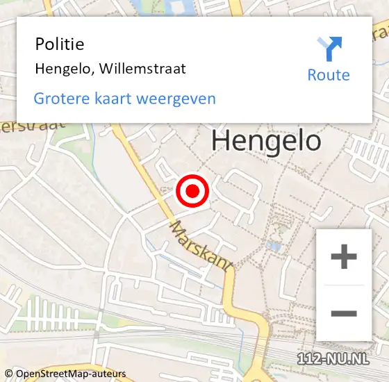 Locatie op kaart van de 112 melding: Politie Hengelo, Willemstraat op 25 juni 2022 03:56