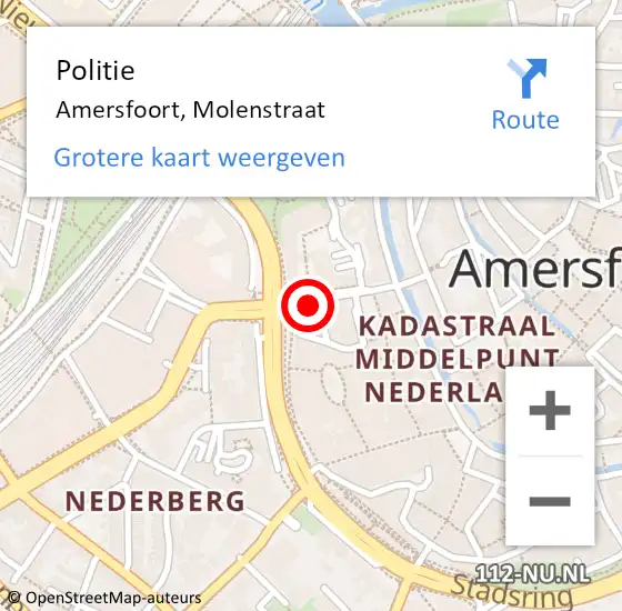 Locatie op kaart van de 112 melding: Politie Amersfoort, Molenstraat op 25 juni 2022 05:13