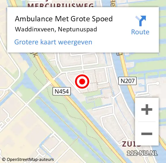 Locatie op kaart van de 112 melding: Ambulance Met Grote Spoed Naar Waddinxveen, Neptunuspad op 25 juni 2022 06:05