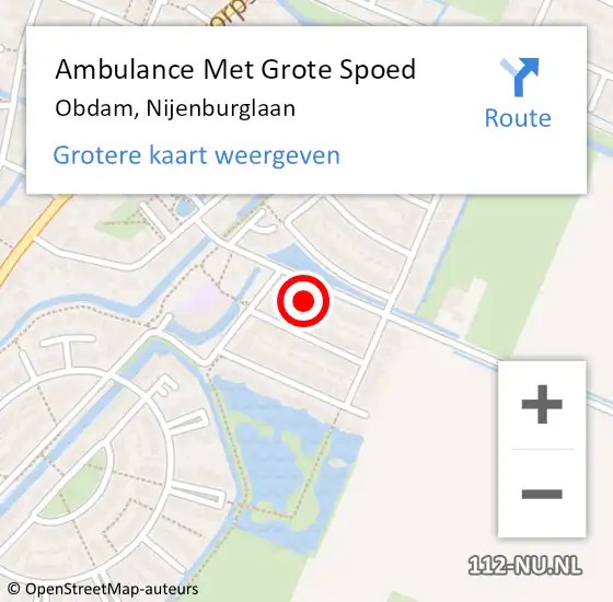 Locatie op kaart van de 112 melding: Ambulance Met Grote Spoed Naar Obdam, Nijenburglaan op 25 juni 2022 06:22