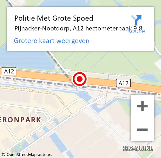 Locatie op kaart van de 112 melding: Politie Met Grote Spoed Naar Pijnacker-Nootdorp, A12 hectometerpaal: 9,8 op 25 juni 2022 06:41