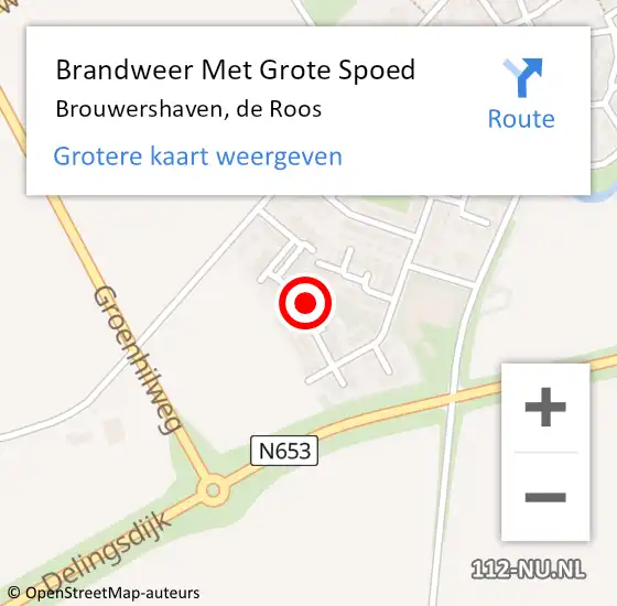 Locatie op kaart van de 112 melding: Brandweer Met Grote Spoed Naar Brouwershaven, de Roos op 25 juni 2022 07:01