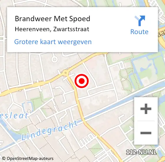 Locatie op kaart van de 112 melding: Brandweer Met Spoed Naar Heerenveen, Zwartsstraat op 25 juni 2022 07:20