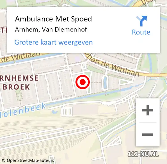 Locatie op kaart van de 112 melding: Ambulance Met Spoed Naar Arnhem, Van Diemenhof op 25 juni 2022 08:00