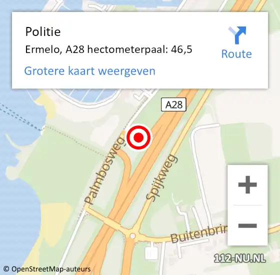 Locatie op kaart van de 112 melding: Politie Ermelo, A28 hectometerpaal: 46,5 op 25 juni 2022 08:07