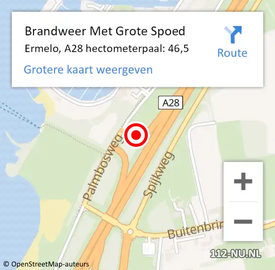 Locatie op kaart van de 112 melding: Brandweer Met Grote Spoed Naar Ermelo, A28 hectometerpaal: 46,5 op 25 juni 2022 08:08
