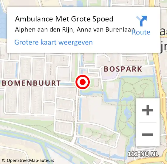 Locatie op kaart van de 112 melding: Ambulance Met Grote Spoed Naar Alphen aan den Rijn, Anna van Burenlaan op 25 juni 2022 08:24