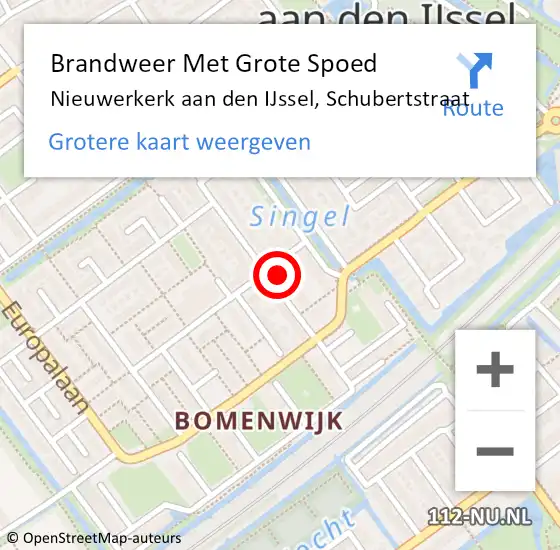 Locatie op kaart van de 112 melding: Brandweer Met Grote Spoed Naar Nieuwerkerk aan den IJssel, Schubertstraat op 25 juni 2022 09:40