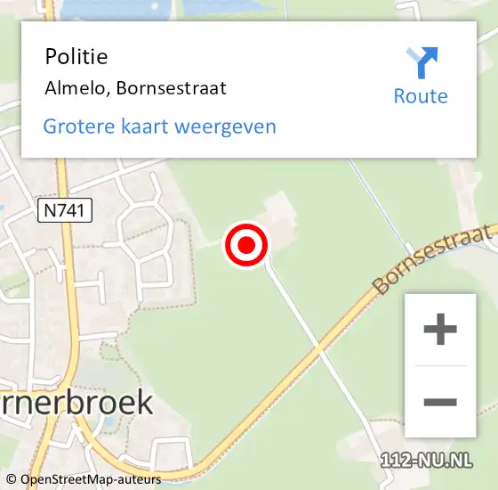 Locatie op kaart van de 112 melding: Politie Almelo, Bornsestraat op 25 juni 2022 10:12