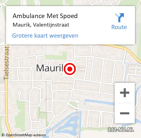 Locatie op kaart van de 112 melding: Ambulance Met Spoed Naar Maurik, Valentijnstraat op 25 juni 2022 10:14