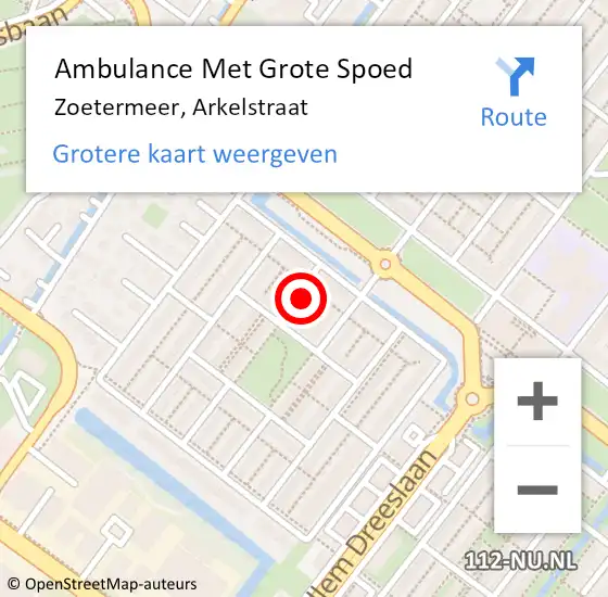 Locatie op kaart van de 112 melding: Ambulance Met Grote Spoed Naar Zoetermeer, Arkelstraat op 25 juni 2022 10:28