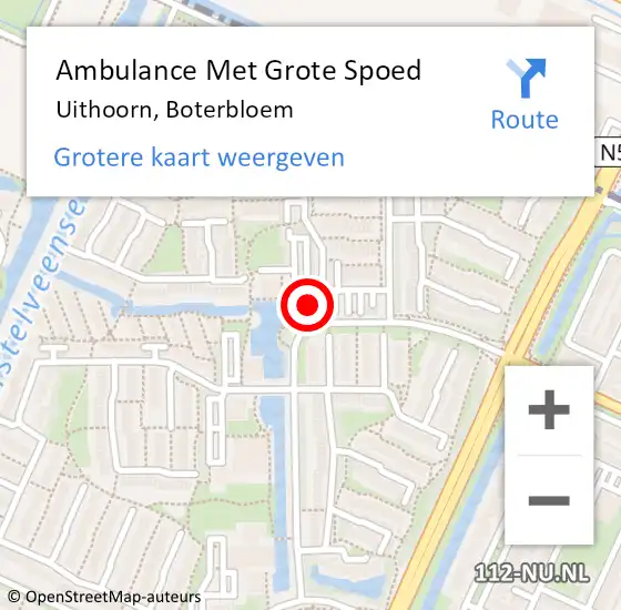 Locatie op kaart van de 112 melding: Ambulance Met Grote Spoed Naar Uithoorn, Boterbloem op 25 juni 2022 10:42