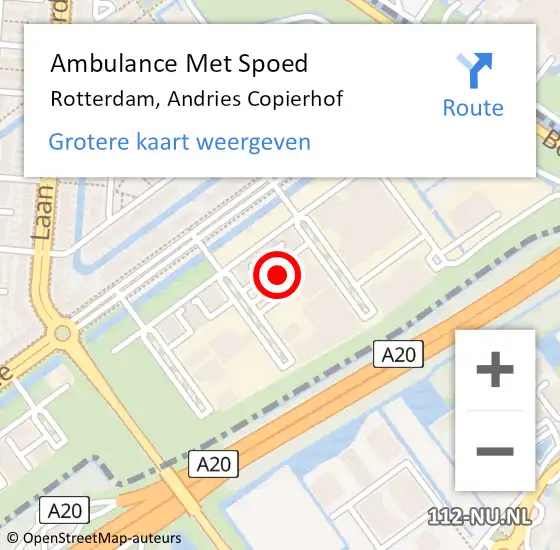 Locatie op kaart van de 112 melding: Ambulance Met Spoed Naar Rotterdam, Andries Copierhof op 25 juni 2022 10:42