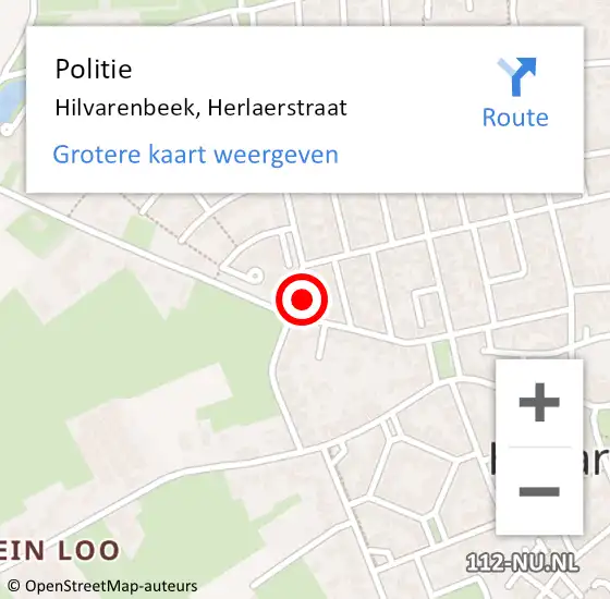 Locatie op kaart van de 112 melding: Politie Hilvarenbeek, Herlaerstraat op 25 juni 2022 11:15