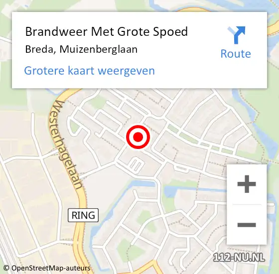 Locatie op kaart van de 112 melding: Brandweer Met Grote Spoed Naar Breda, Muizenberglaan op 25 juni 2022 11:24