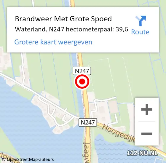 Locatie op kaart van de 112 melding: Brandweer Met Grote Spoed Naar Waterland, N247 hectometerpaal: 39,6 op 25 juni 2022 11:31