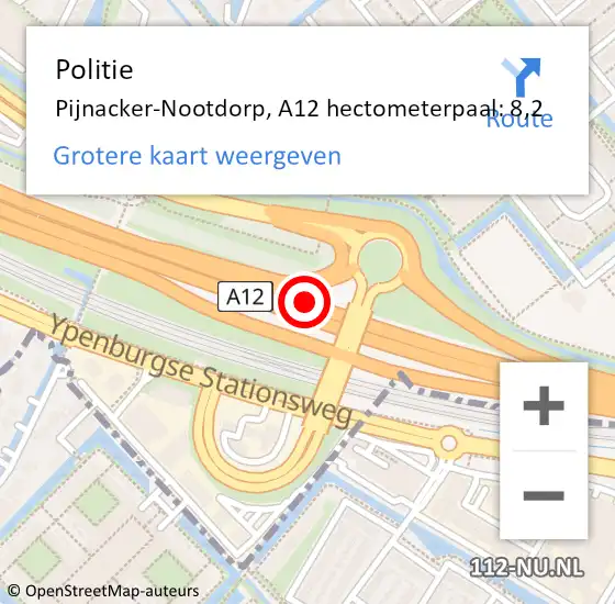 Locatie op kaart van de 112 melding: Politie Pijnacker-Nootdorp, A12 hectometerpaal: 8,2 op 25 juni 2022 11:50