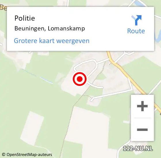 Locatie op kaart van de 112 melding: Politie Beuningen, Lomanskamp op 25 juni 2022 11:57