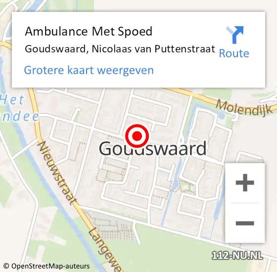 Locatie op kaart van de 112 melding: Ambulance Met Spoed Naar Goudswaard, Nicolaas van Puttenstraat op 25 juni 2022 12:00