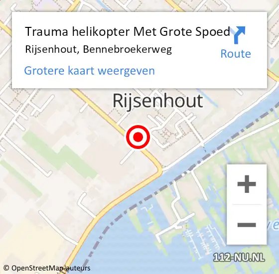 Locatie op kaart van de 112 melding: Trauma helikopter Met Grote Spoed Naar Rijsenhout, Bennebroekerweg op 25 juni 2022 12:19