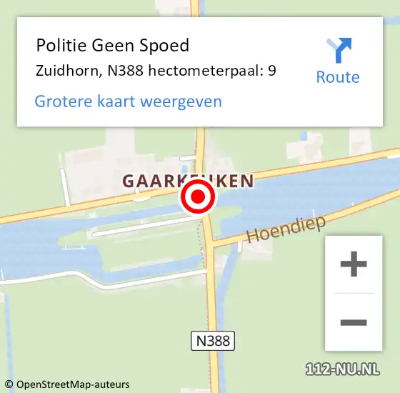 Locatie op kaart van de 112 melding: Politie Geen Spoed Naar Zuidhorn, N388 hectometerpaal: 9 op 25 juni 2022 13:15