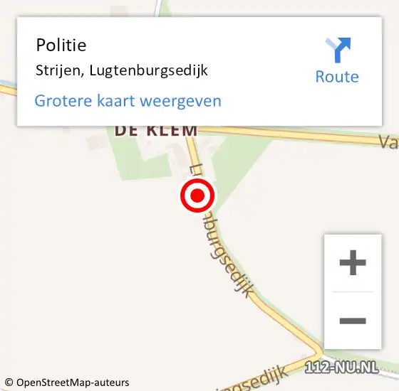 Locatie op kaart van de 112 melding: Politie Strijen, Lugtenburgsedijk op 25 juni 2022 13:44