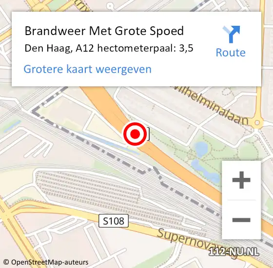 Locatie op kaart van de 112 melding: Brandweer Met Grote Spoed Naar Den Haag, A12 hectometerpaal: 3,5 op 25 juni 2022 13:55