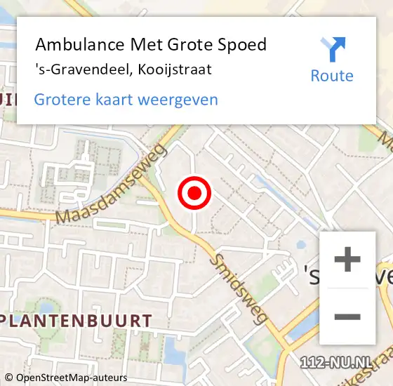 Locatie op kaart van de 112 melding: Ambulance Met Grote Spoed Naar 's-Gravendeel, Kooijstraat op 25 juni 2022 13:58