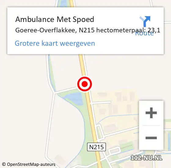 Locatie op kaart van de 112 melding: Ambulance Met Spoed Naar Goeree-Overflakkee, N215 hectometerpaal: 23,1 op 25 juni 2022 14:05