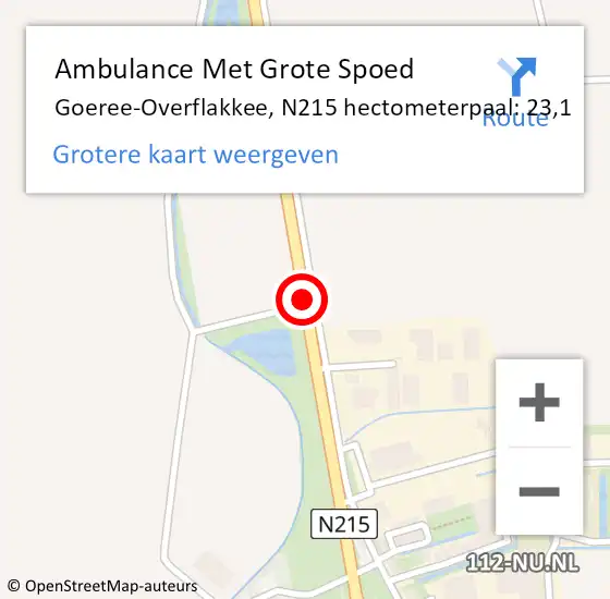 Locatie op kaart van de 112 melding: Ambulance Met Grote Spoed Naar Goeree-Overflakkee, N215 hectometerpaal: 23,1 op 25 juni 2022 14:07