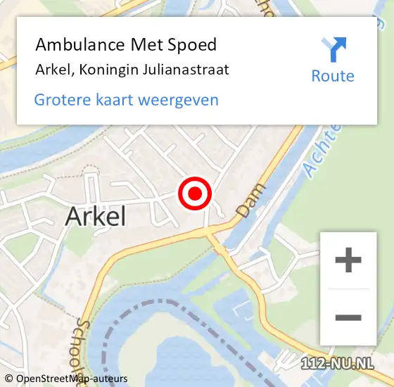 Locatie op kaart van de 112 melding: Ambulance Met Spoed Naar Arkel, Koningin Julianastraat op 25 juni 2022 14:11