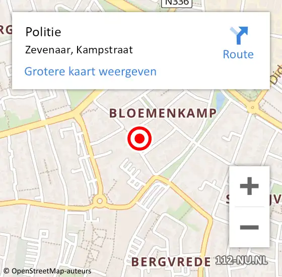 Locatie op kaart van de 112 melding: Politie Zevenaar, Kampstraat op 25 juni 2022 14:39