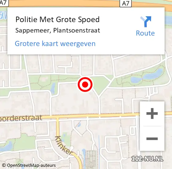 Locatie op kaart van de 112 melding: Politie Met Grote Spoed Naar Sappemeer, Plantsoenstraat op 25 juni 2022 14:51