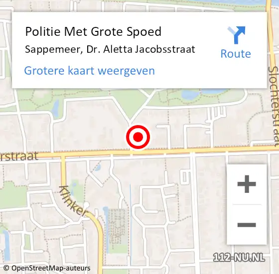 Locatie op kaart van de 112 melding: Politie Met Grote Spoed Naar Sappemeer, Dr. Aletta Jacobsstraat op 25 juni 2022 14:53