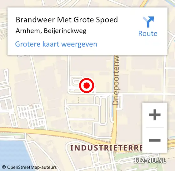 Locatie op kaart van de 112 melding: Brandweer Met Grote Spoed Naar Arnhem, Beijerinckweg op 25 juni 2022 15:09