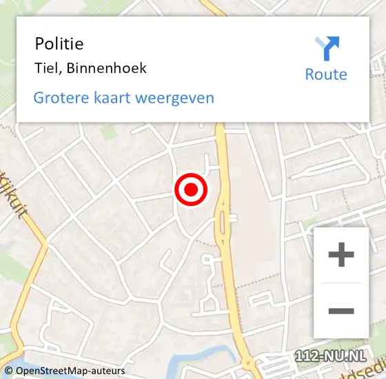 Locatie op kaart van de 112 melding: Politie Tiel, Binnenhoek op 25 juni 2022 15:39