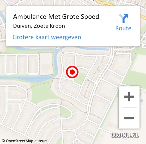 Locatie op kaart van de 112 melding: Ambulance Met Grote Spoed Naar Duiven, Zoete Kroon op 25 juni 2022 15:40