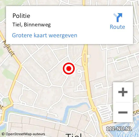 Locatie op kaart van de 112 melding: Politie Tiel, Binnenweg op 25 juni 2022 15:59