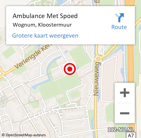 Locatie op kaart van de 112 melding: Ambulance Met Spoed Naar Wognum, Kloostermuur op 25 juni 2022 16:02