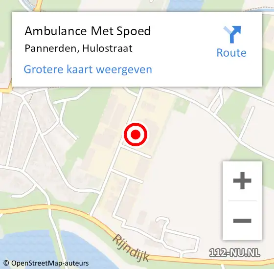 Locatie op kaart van de 112 melding: Ambulance Met Spoed Naar Pannerden, Hulostraat op 25 juni 2022 16:16