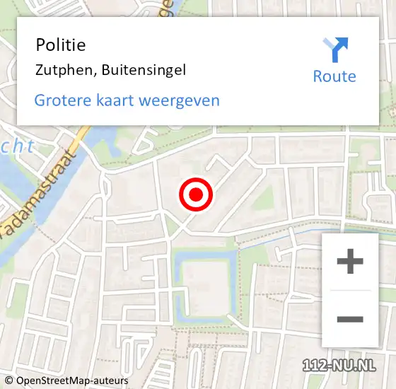 Locatie op kaart van de 112 melding: Politie Zutphen, Buitensingel op 25 juni 2022 16:36