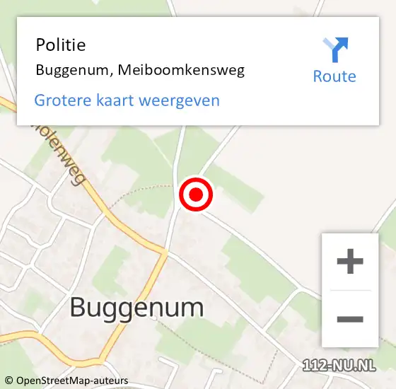 Locatie op kaart van de 112 melding: Politie Buggenum, Meiboomkensweg op 25 juni 2022 16:42
