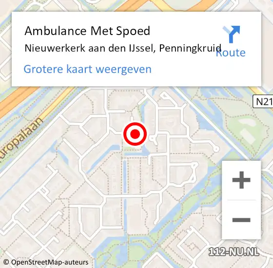 Locatie op kaart van de 112 melding: Ambulance Met Spoed Naar Nieuwerkerk aan den IJssel, Penningkruid op 25 juni 2022 17:16