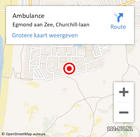 Locatie op kaart van de 112 melding: Ambulance Egmond aan Zee, Churchill-laan op 25 juni 2022 17:33